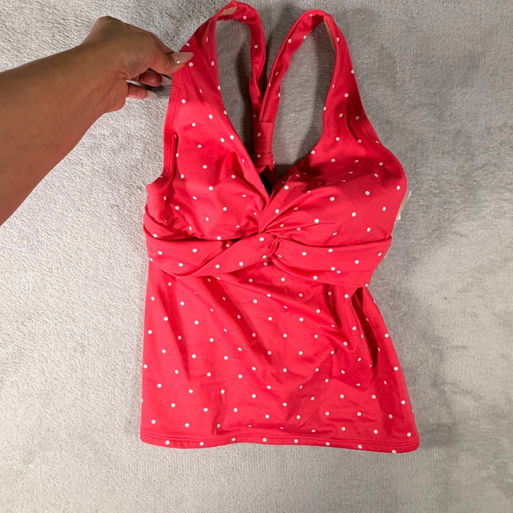LL Bean Summer Harbor Tankini Top Sunset Pink Polka Dot UPF 50 274620 Size 4 REG